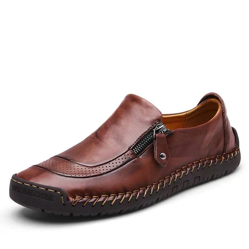 Men Hand Stitching Zipper Slip-ons Leather Shoes - Image 3